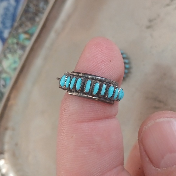 Zuni Sterling Turquoise 1/2 Hoop Earrings - Picture 3 of 3